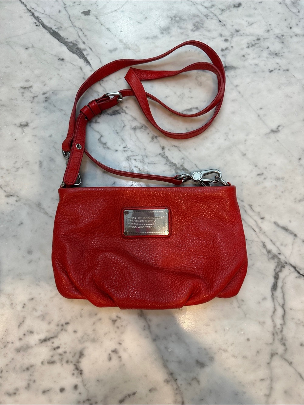 Marc by Marc Jacobs Red Pebbled Leather Crossbody with Silver Hardware